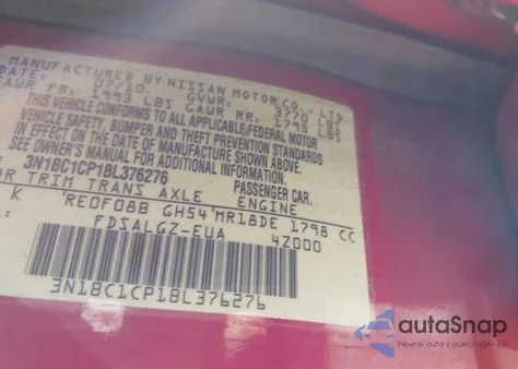 2011 Nissan Versa 1.8Sl from USA, damaged, VIN 3N1BC1CP1BL376276